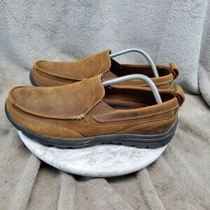 Skechers Shoes Mens Size 9.5 Superior Gains Relaxed Fit Brown Leather Loafers